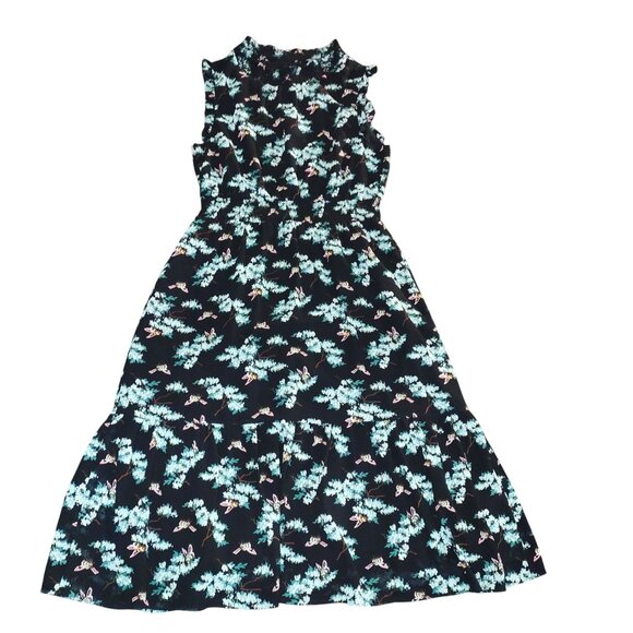 J.Crew Womens Sleeveless Smocked Midi Dress M Black Floral Print Spring Summer‎ - Picture 1 of 12